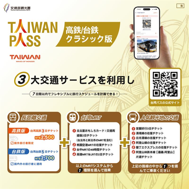 【台湾観光署】周遊パス「Taiwan PASS」新幹線（高鉄）・台鉄・MRT・人気14大観光地がセット！2人で1人無料キャンペーンも不定期開催